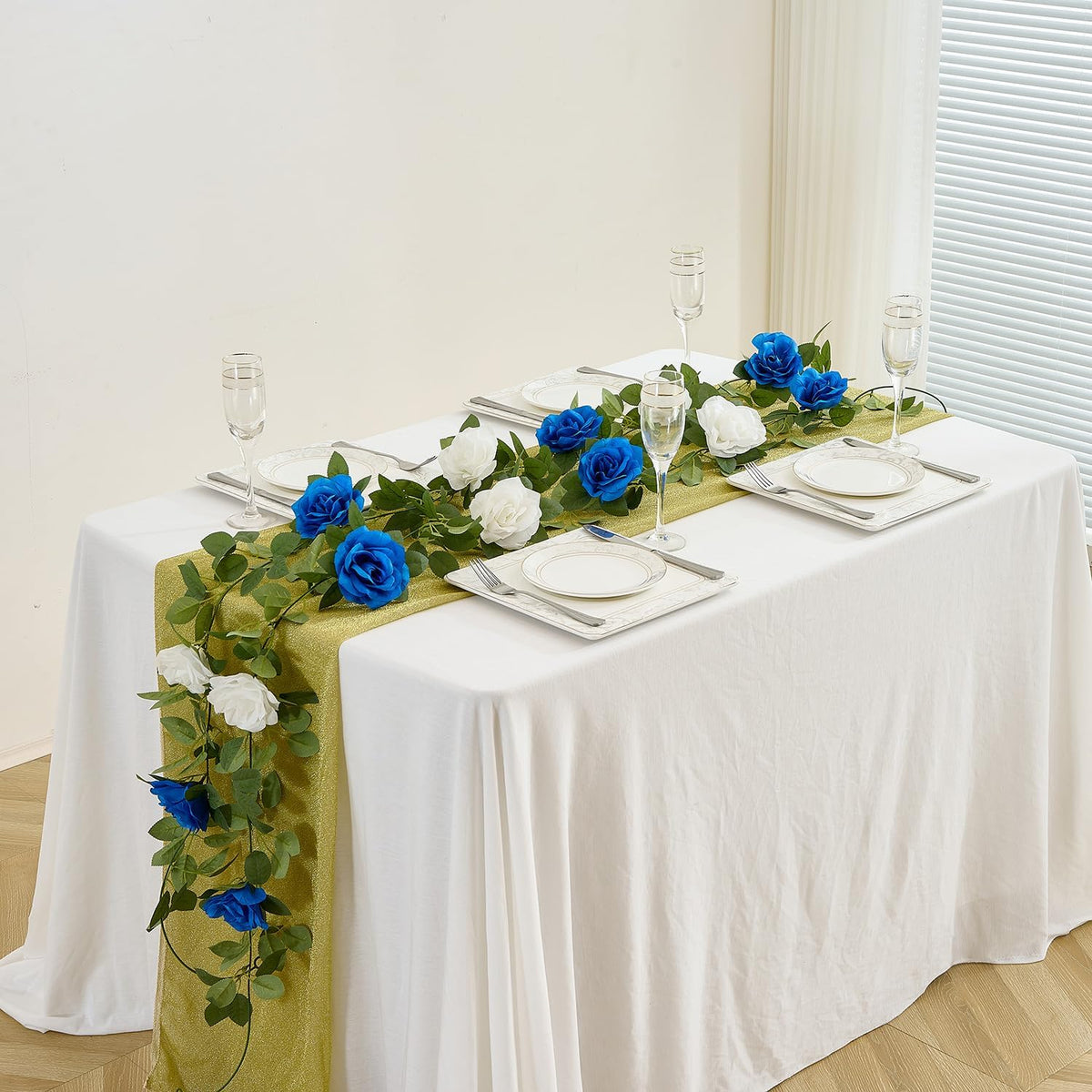Royal Blue Artificial Rose Garlands Rose Vines Leaves Banners Hanging Floral Garland Fake Rose