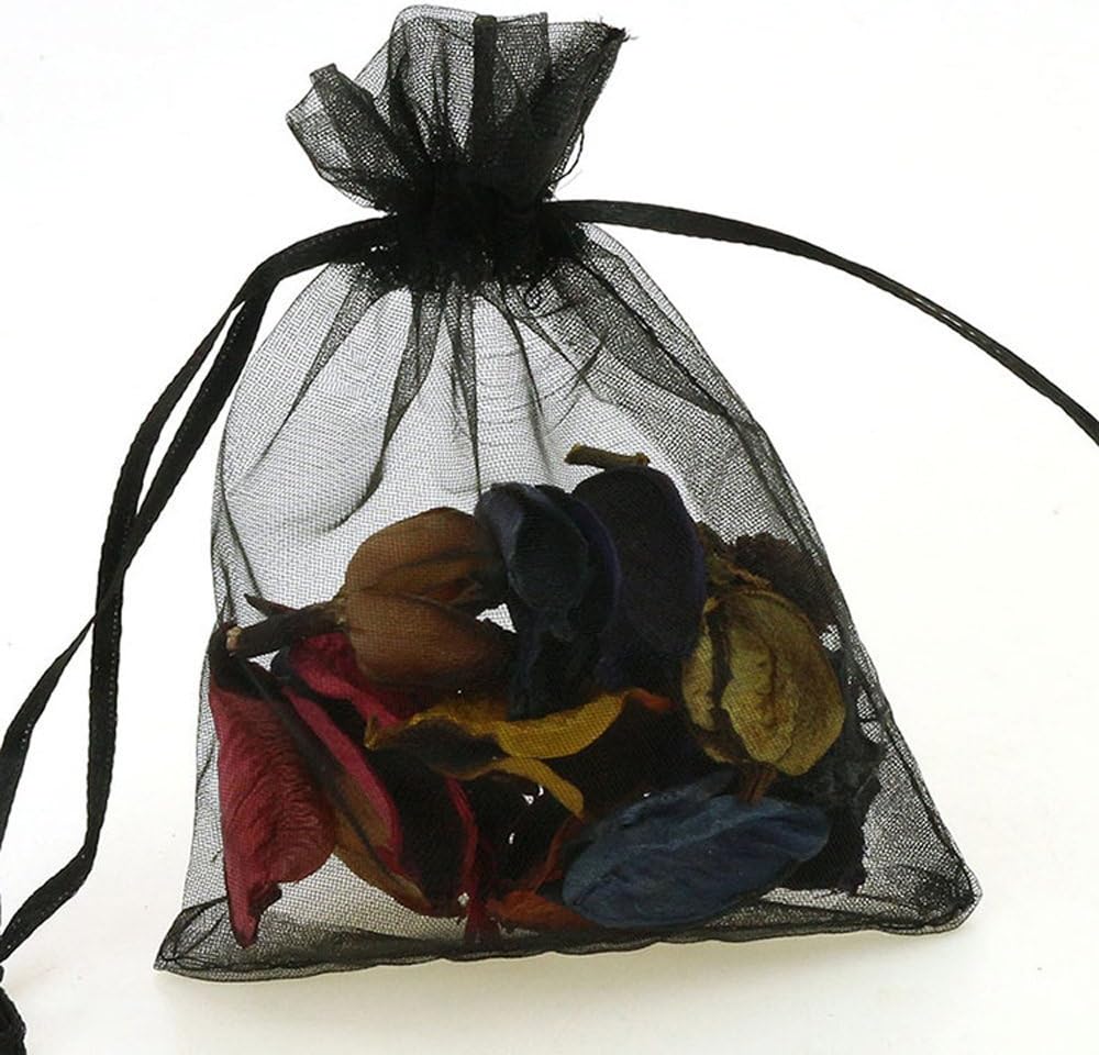 Wudygirl 100pcs Drawstring Organza Bags 5 x 7 Inch Black Transparent Jewelry Lipstick Pouches Baby