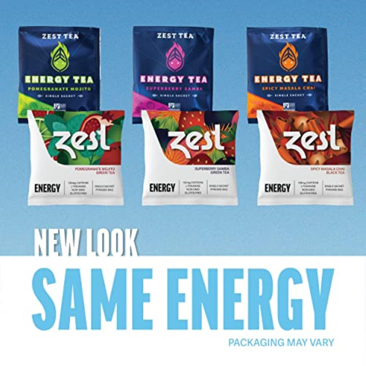 Zest 135-150mg High Caffeine Energy Leaf Blends - Variety Mini Sampler Pack - Black Tea & Green Tea