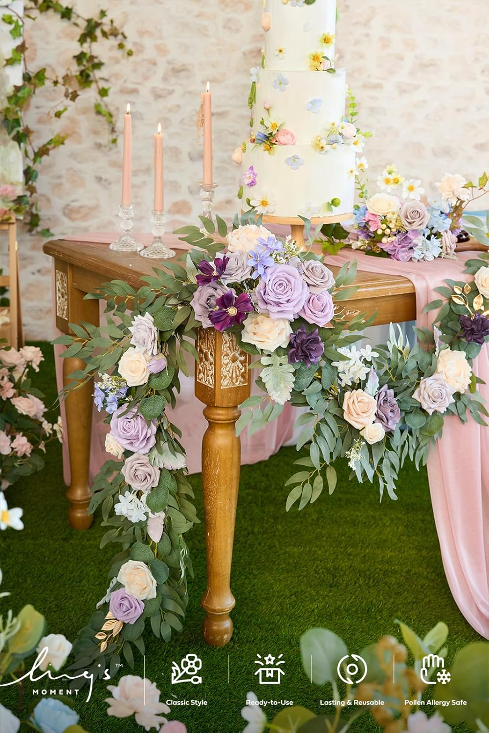 Ling's Moment Flower Garland - 6FT Eucalyptus & Rose - Sweetheart Table Decor for Wedding