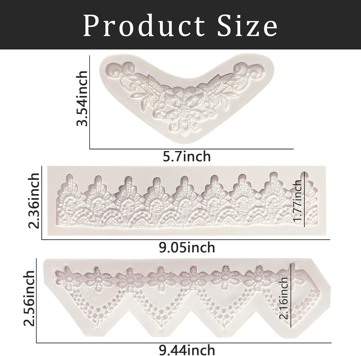 Lace Fondant Mold Set of 3, Edible Lace border Cake Decorating Imprint Mat Silicone Molds for