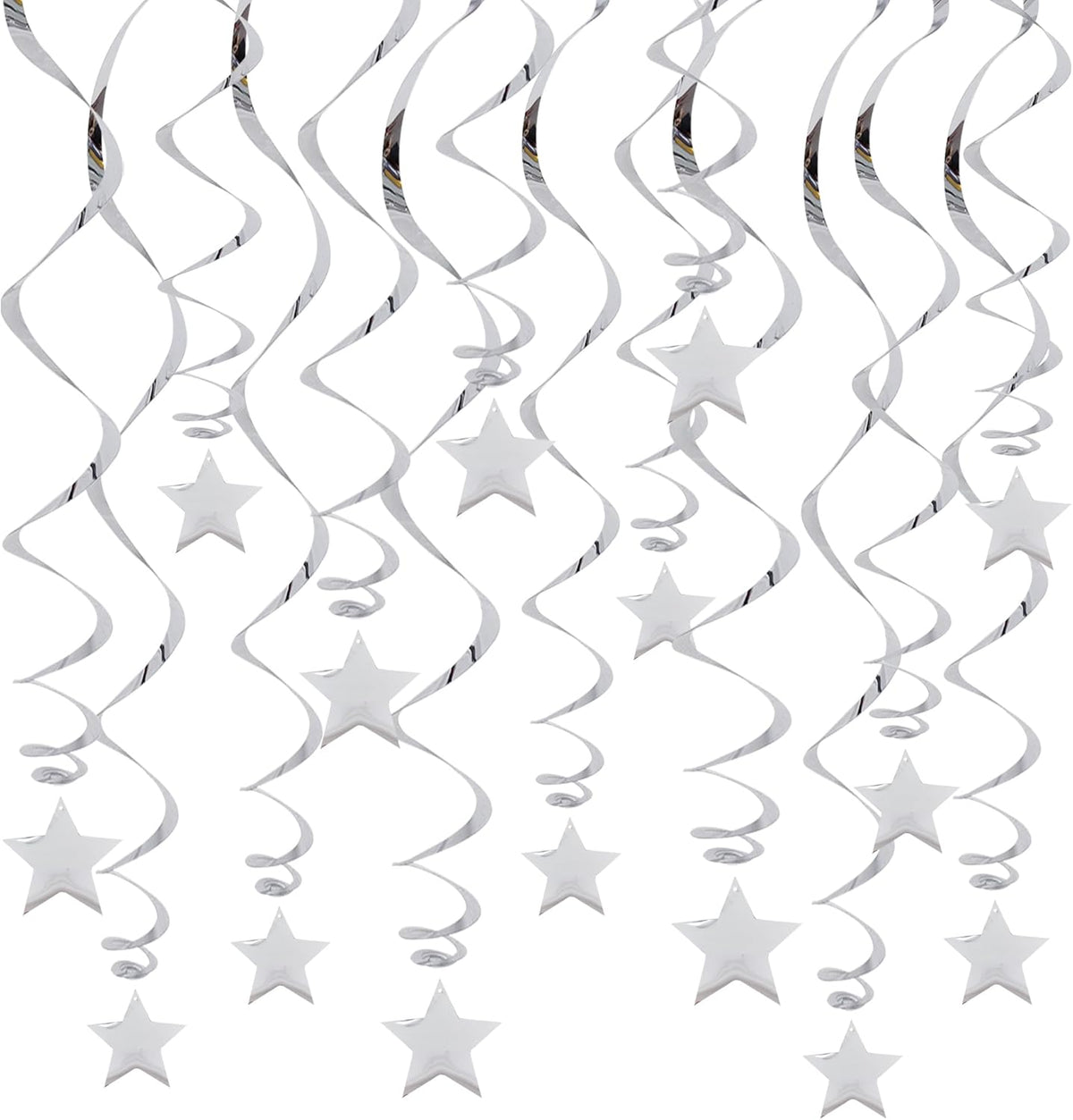 BEISHIDA Silver Star Hanging Swirl Decorations,Hanging Silver Party Supplies for Graduation Wedding