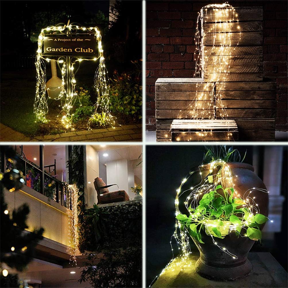 220 LED Firefly Bunch Lights Battery Operated, 8 Flashing Modes Waterproof Copper Wire Waterfall