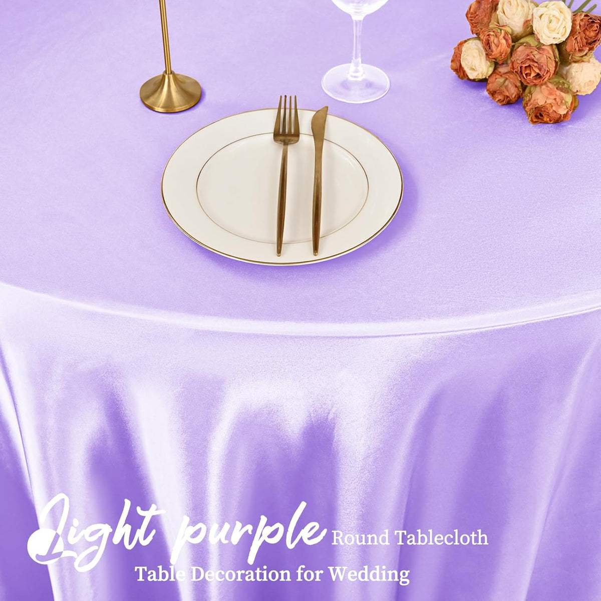 fani 12 Pack 120 Inch Lavender Satin Tablecloth - Silky Round Tablecloth Overlay Smooth Fabric