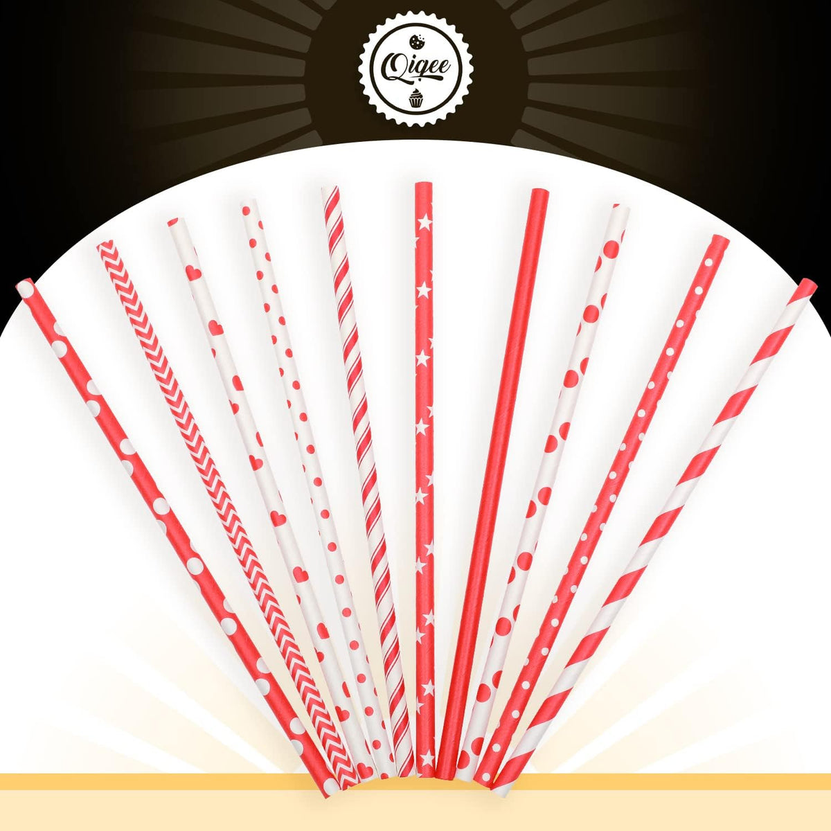Red Paper Straws for Drinking Red Disposable Straws 150pcs Disposable Straws Bulk（10 Pattern） qiqee