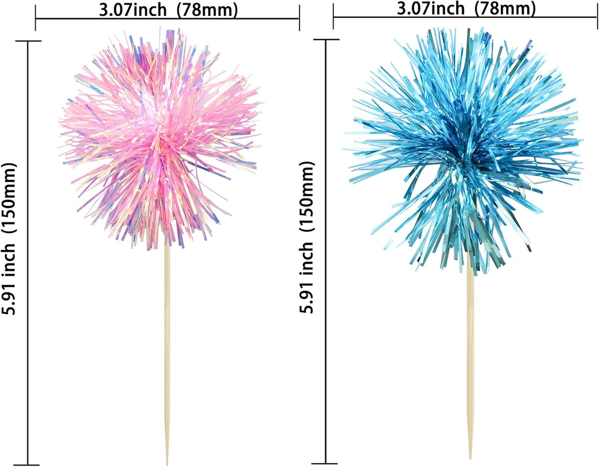 Ephlyn 30Pcs Foil Firework Cupcake Toppers Sparkle Tinsel Cupcake Picks Happy Birthday Cake