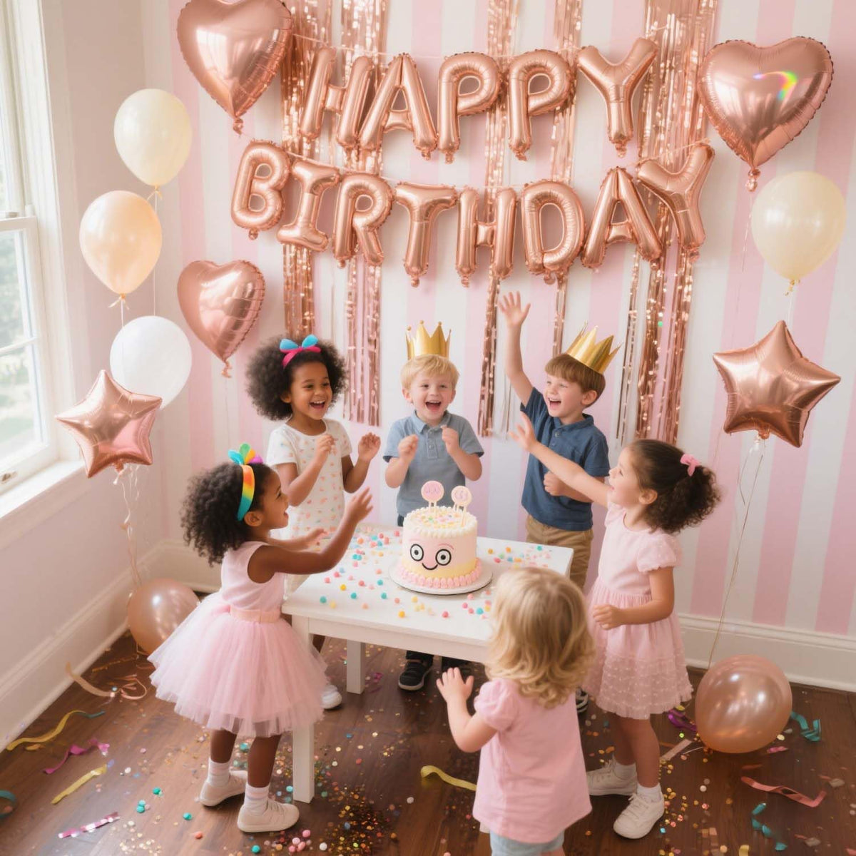29 Pcs Rose Gold Birthday Party Decorations - Happy Birthday Balloons Banner, Heart & Star Foil