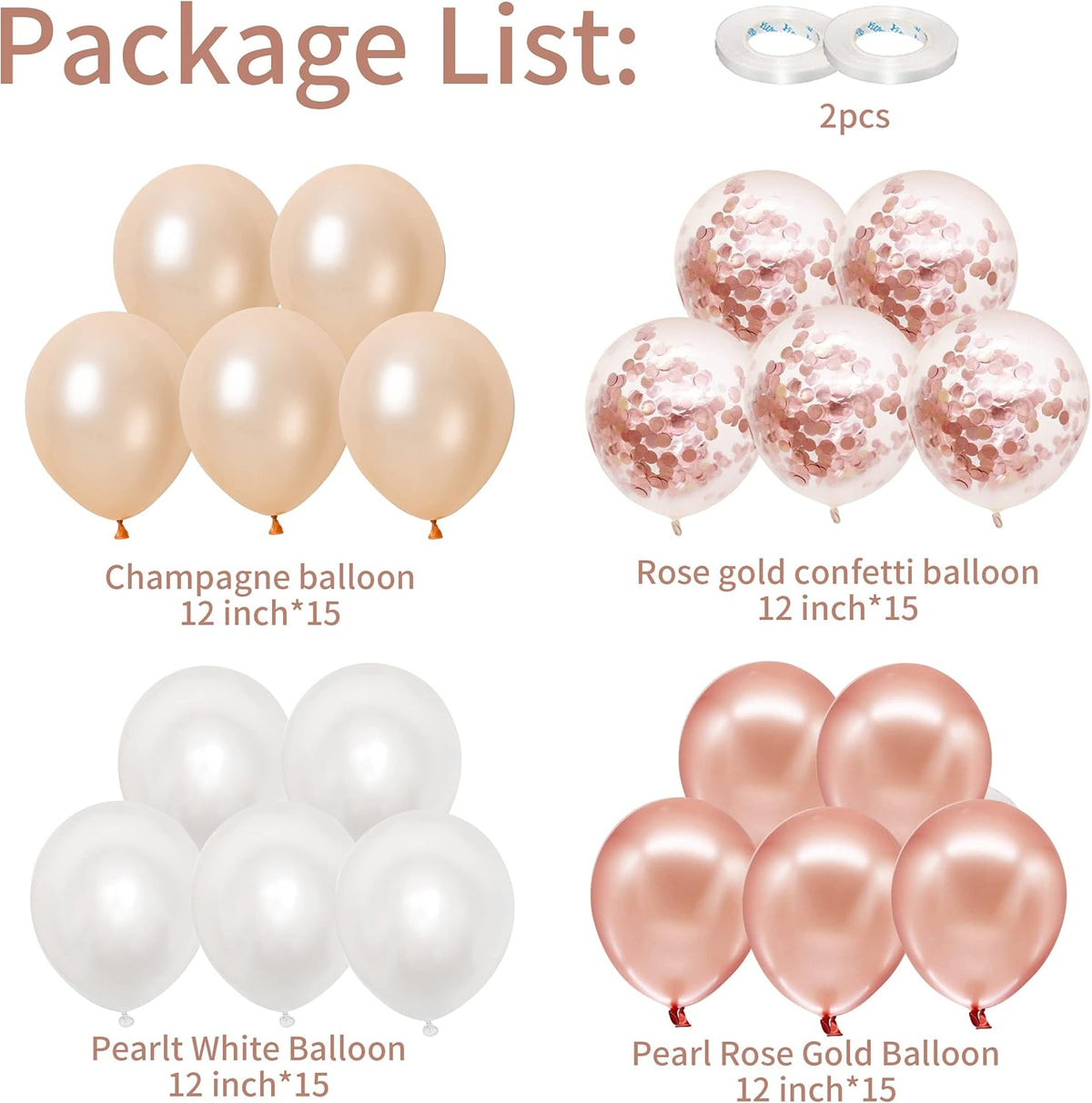 Rose Gold Balloons, 60PCS 12inch Rose Gold White Champagne Latex Balloon Confetti Balloons with