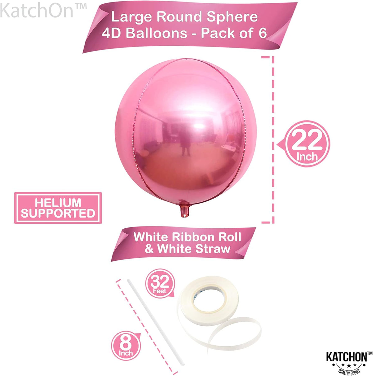 KatchOn, Light Pink Foil Balloons - 22 Inch, Pack 6 | Light Pink Mylar Balloons for Flamingo Party