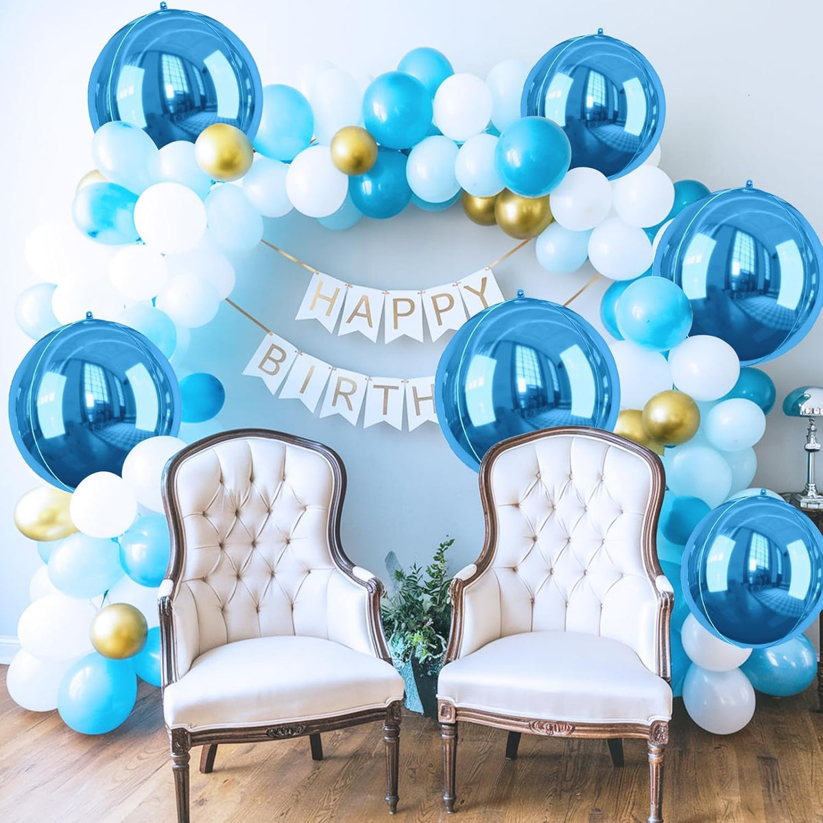 Blue Giant 4D Foil Balloons, 6 Pcs Large Dark Blue Metallic Round Balloons, 22 Inch Big Round Foil
