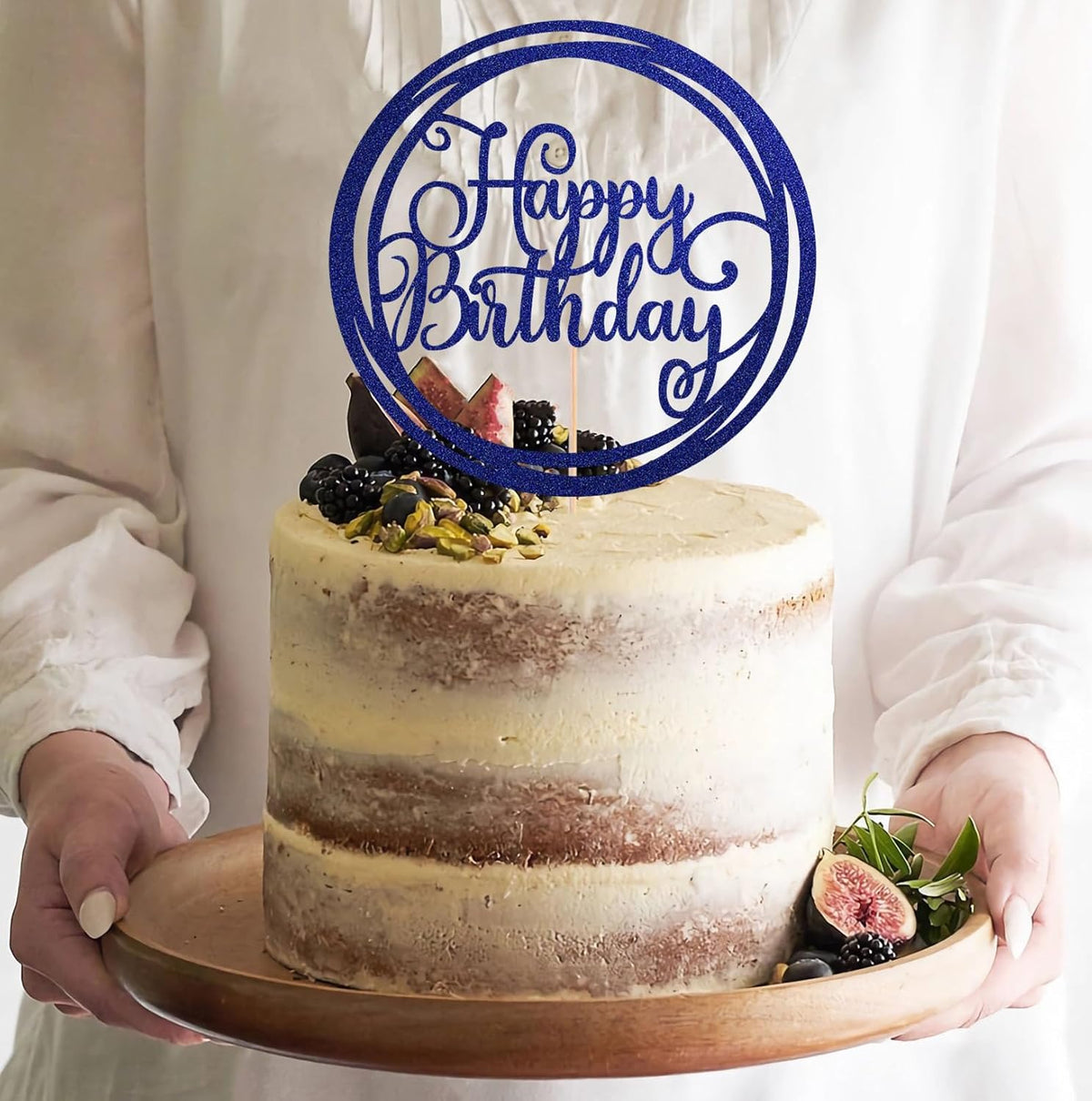 Happy Birthday Cake Topper - Blue Glitter Happy Birthday Cake Decoration Supplies for Children or