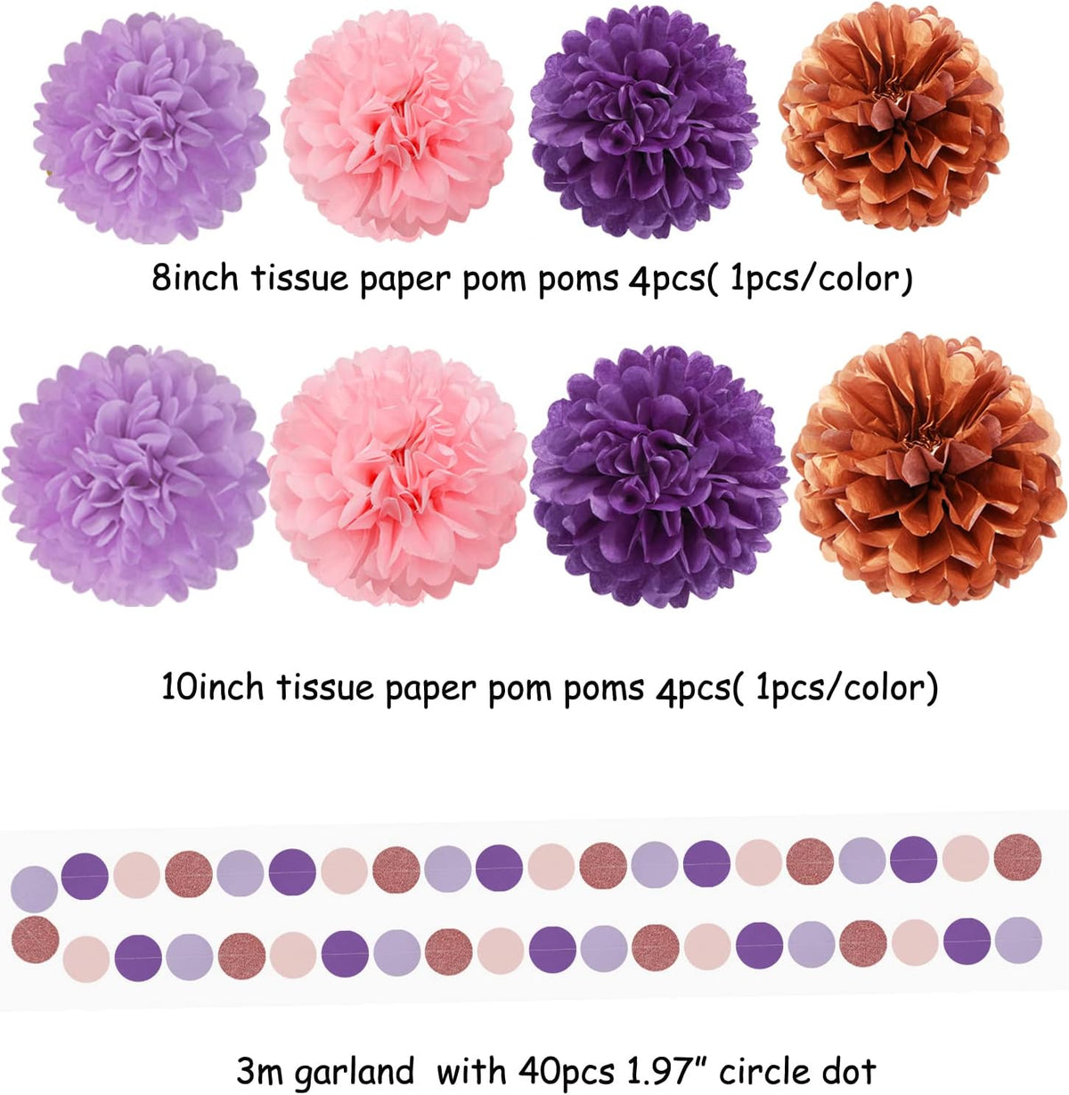Rose-Gold Pink Purple Party Decorations - 30pcs Tissue Pom Poms Streamers,Baby Shower Decorations