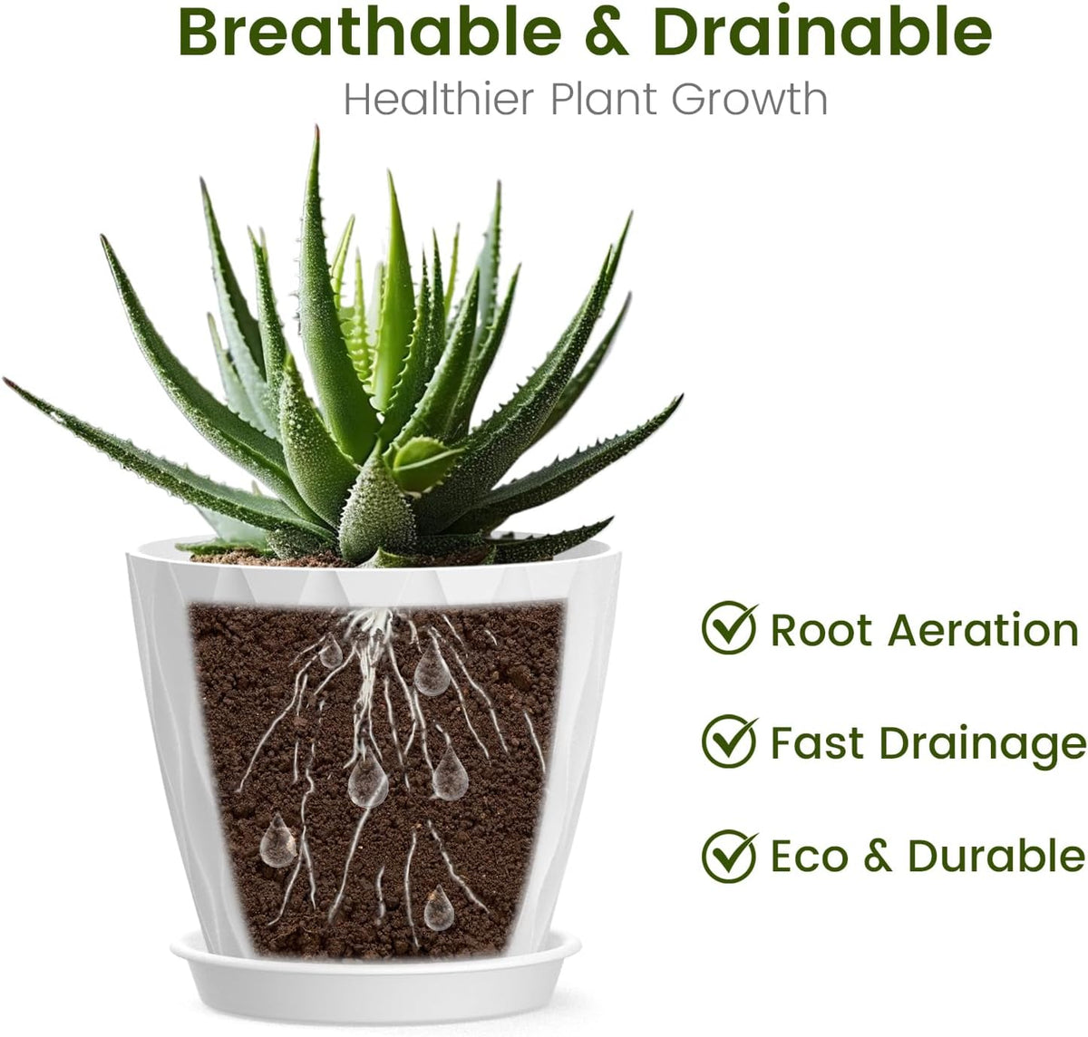 4 Inch Small Pots for Plants, 6 Pack Waffle Texture Small Plant Pots for Succulents, Plastic