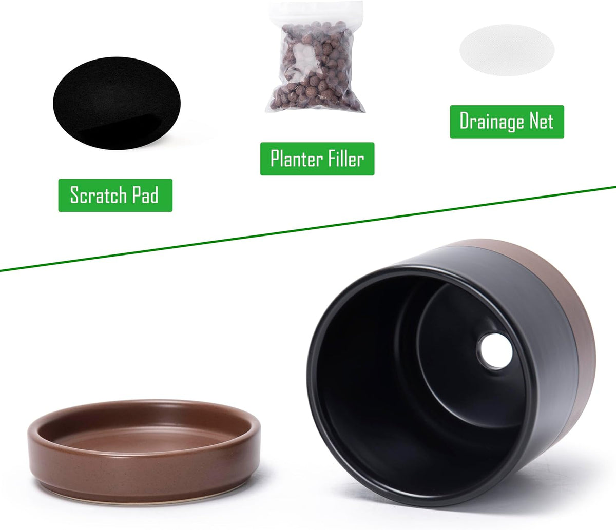 D'vine Dev Set of 4 Small Ceramic Plant Pots, 3.5 Inch Succulent Planter Pot for Plants with