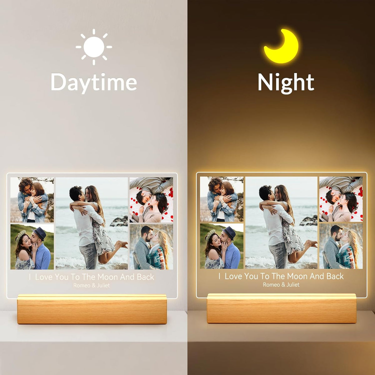 Custom Picture Frames with Photo, Personalized Photo Frame with Night Light, Customized Picture