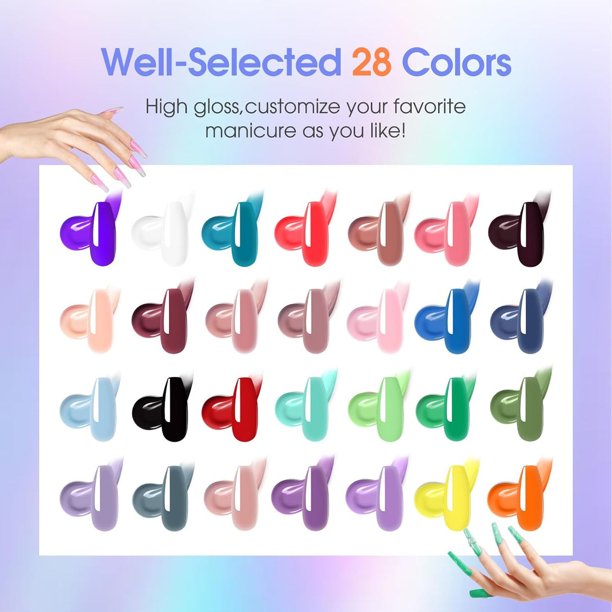 ROSALIND 28 Colors Color Poly Nail Gel Colors Kit with Mini Nail Lamp Clear Neon Poly Nail Gel