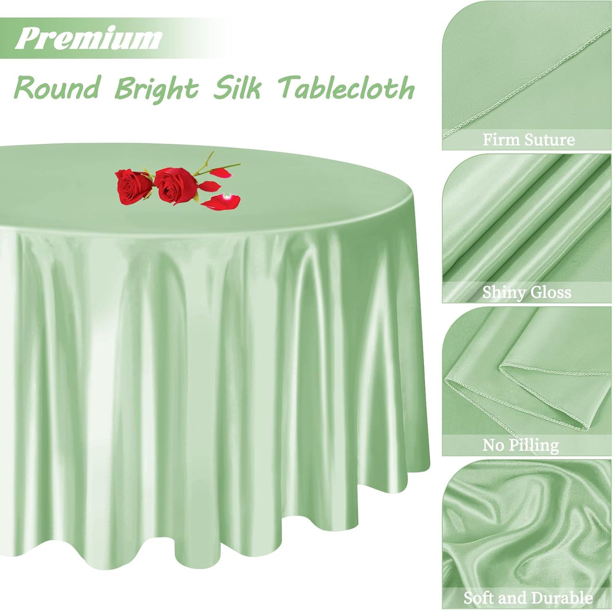 fani 12 Pack 120 Inch Sage Green Satin Tablecloth - Silky Round Tablecloth Overlay Smooth Fabric