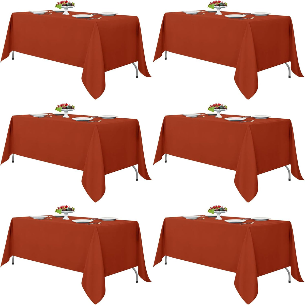Fitable Rust Rectangle Tablecloths for 6 Foot Tables, 6 Pack - 70 x 108 Inches - Stain Resistant