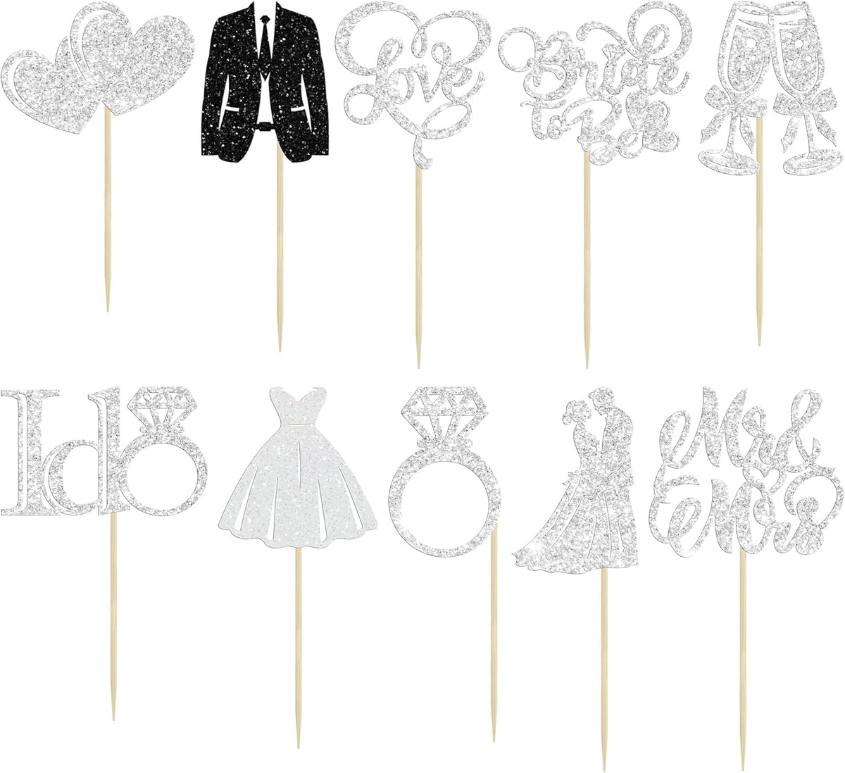 Gyufise 30Pcs Bride to Be Cupcake Toppers Glitter Diamond Ring I Do Love Cupcake Picks Miss to Mrs