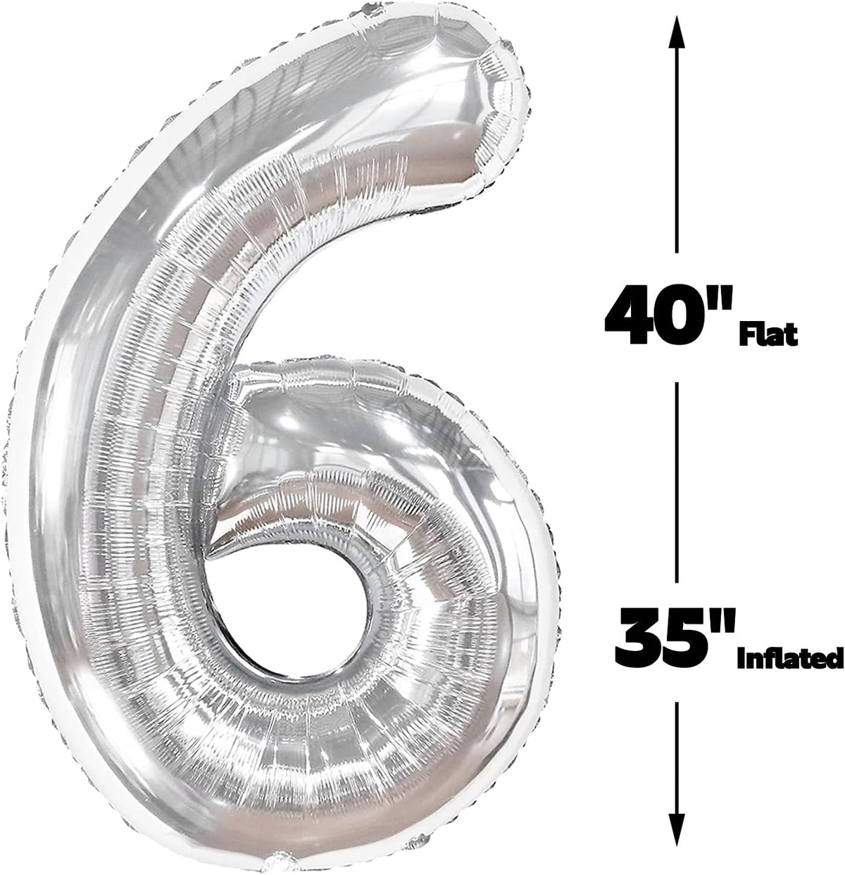 40 Inch Silver Mylar Foil Number 6 Birthday Balloon, Digital Balloons for 6 16 Boy Girl Party
