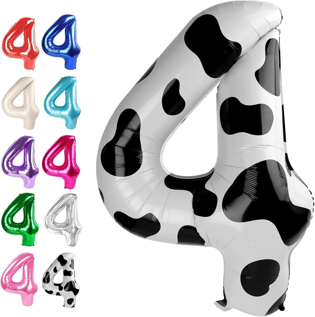 40 Inch Cow Print Large Number 4 Birthday Balloon, Giant Number Four 14 24 34 40 44 Balloons, Foil