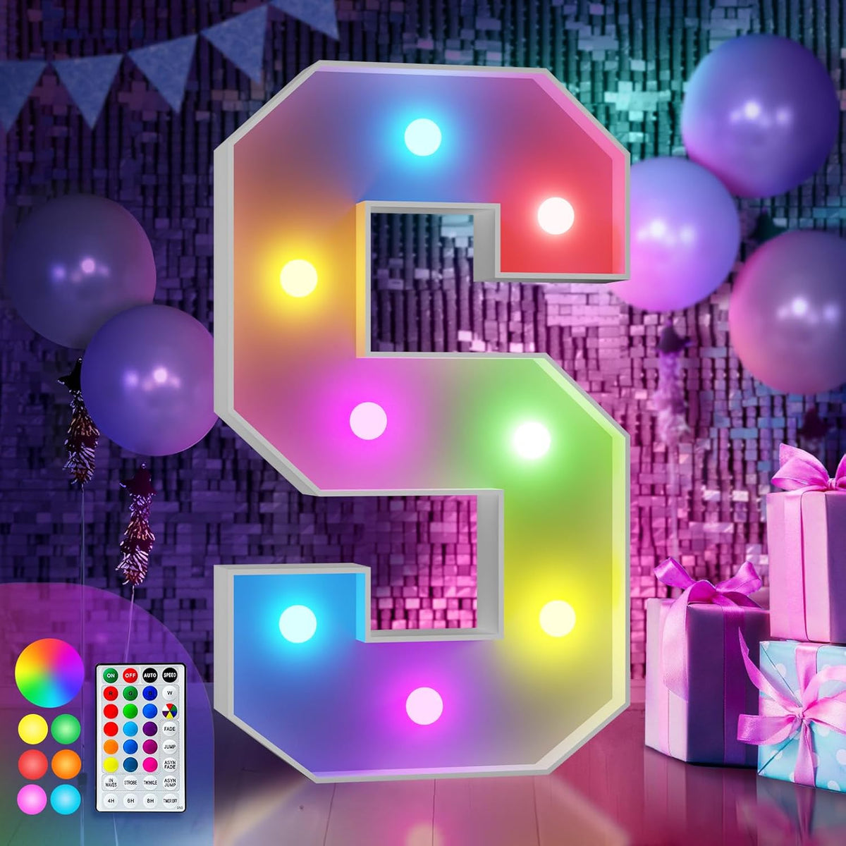 imprsv 3FT Colorful Marquee Light Up Letters S, 18 Colors Large Light up Letters Alphabet Sign with
