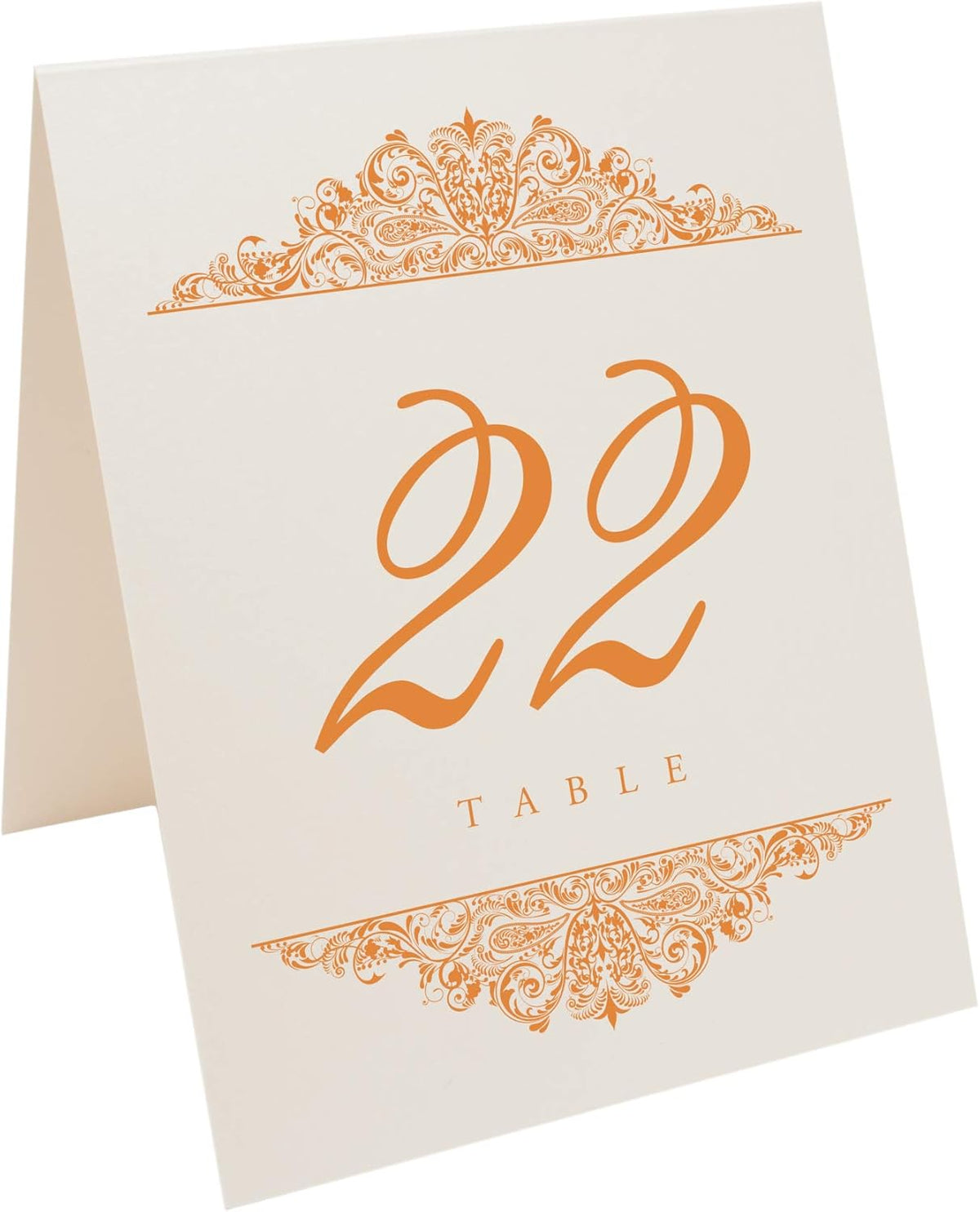 Paisley Wedding Table Numbers (Select Color/Quantity), Champagne, Orange, 1-45, Double Sided, Tent