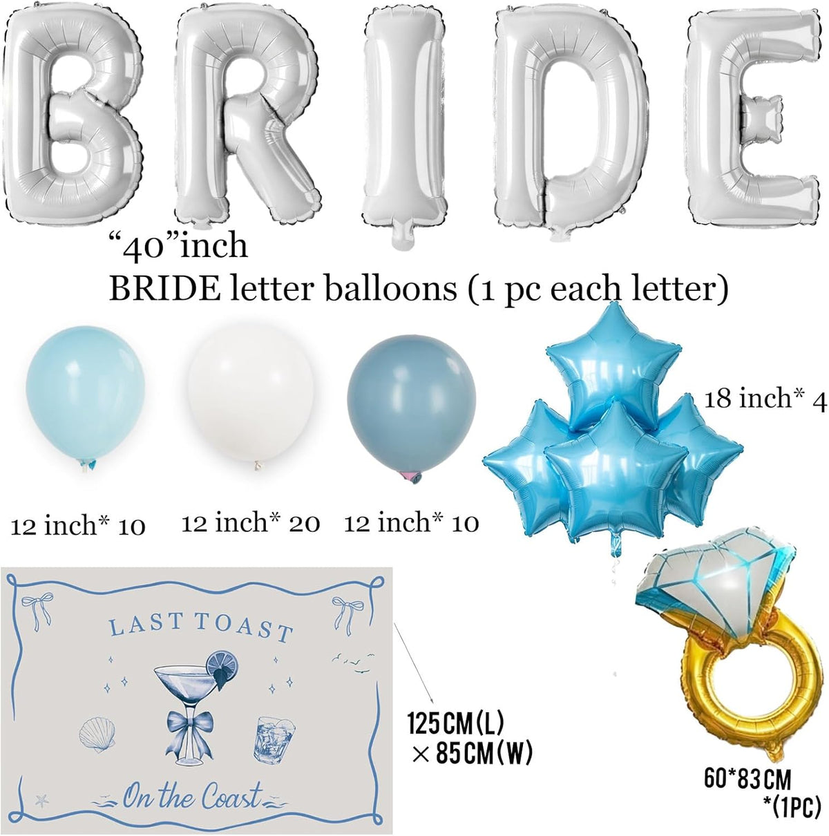 Last Toast on the Coast Bachelorette Decorations Blue bridal shower Blue Balloon Garland Kit with