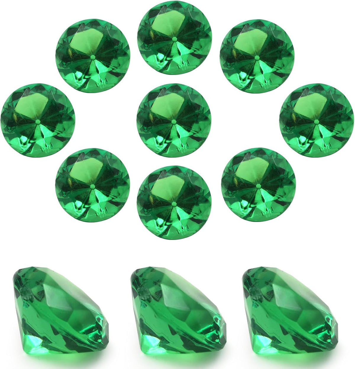 100 pcs Acrylic Diamond Gems, Green Acrylic Diamonds 1 Inch Faux Diamonds Large Acrylic Diamond