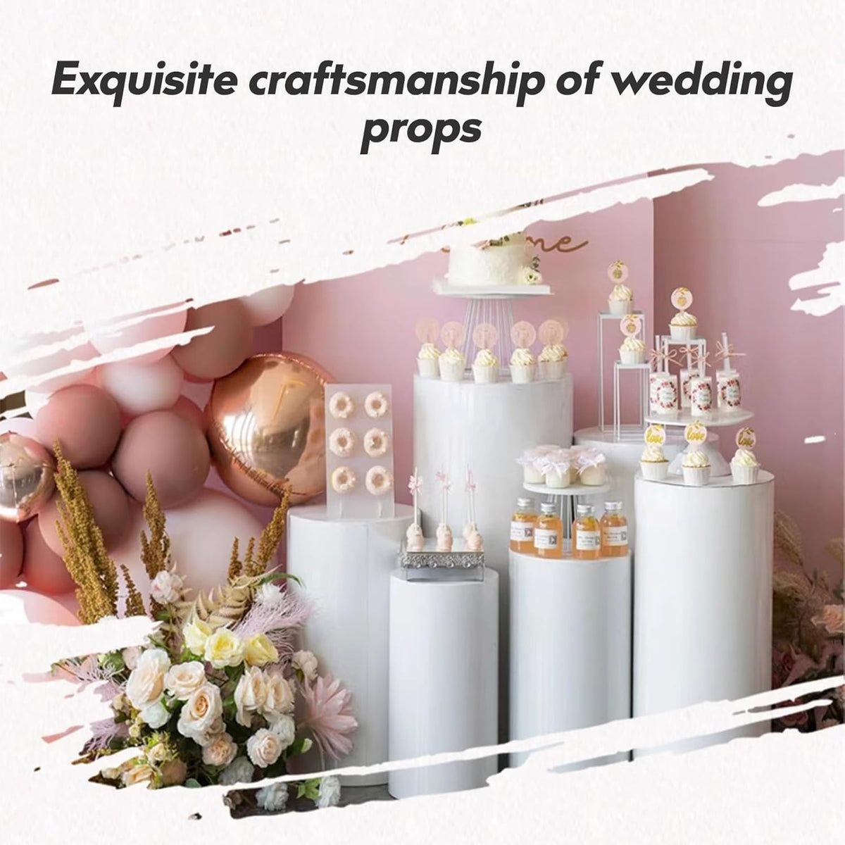 3PC Cylinder Pedestal for Party, Large White Cake Stand, Pedestal Display Plinth Pillars for