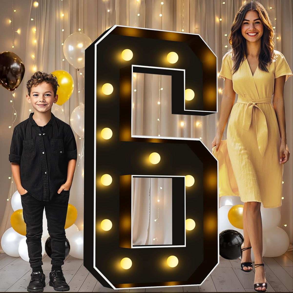 Pooqla 4 FT Light Up Marquee Numbers, Black Marquee Number Lights 4 Feet Tall for 6th 16th 60th