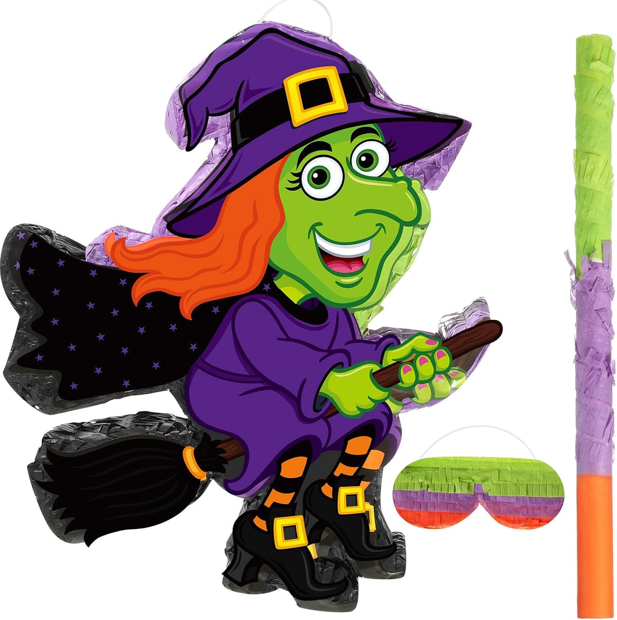 Aoriher Halloween Witch Piñata Halloween Decoration Piñata with Stick Blindfold Candy Filled Piñata