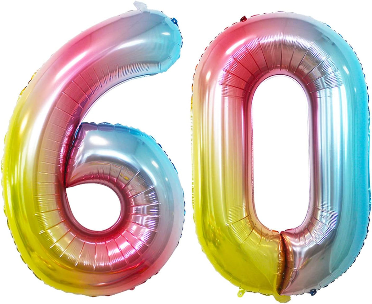 GOER Number 60 Balloons for 60th Birthday Party Decorations,42 Inch Jumbo Foil Helium Balloons for