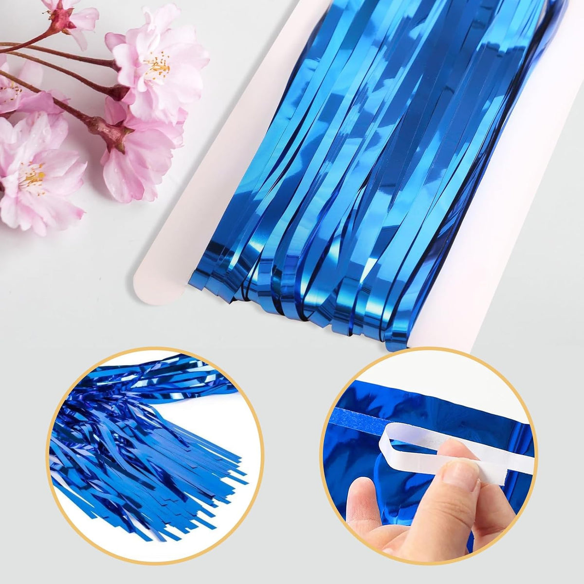 5 Pack Blue Fringe Foil Curtains 3.2ft x 8.2ft Tinsel Backdrop Streamers for Birthday Party