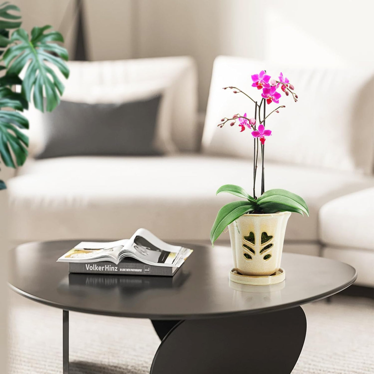 Ceramic Orchid Pot 4 Inch, Orchid Pots with Holes, Orchid Pot for Repotting, Beatiful Ice Cracked