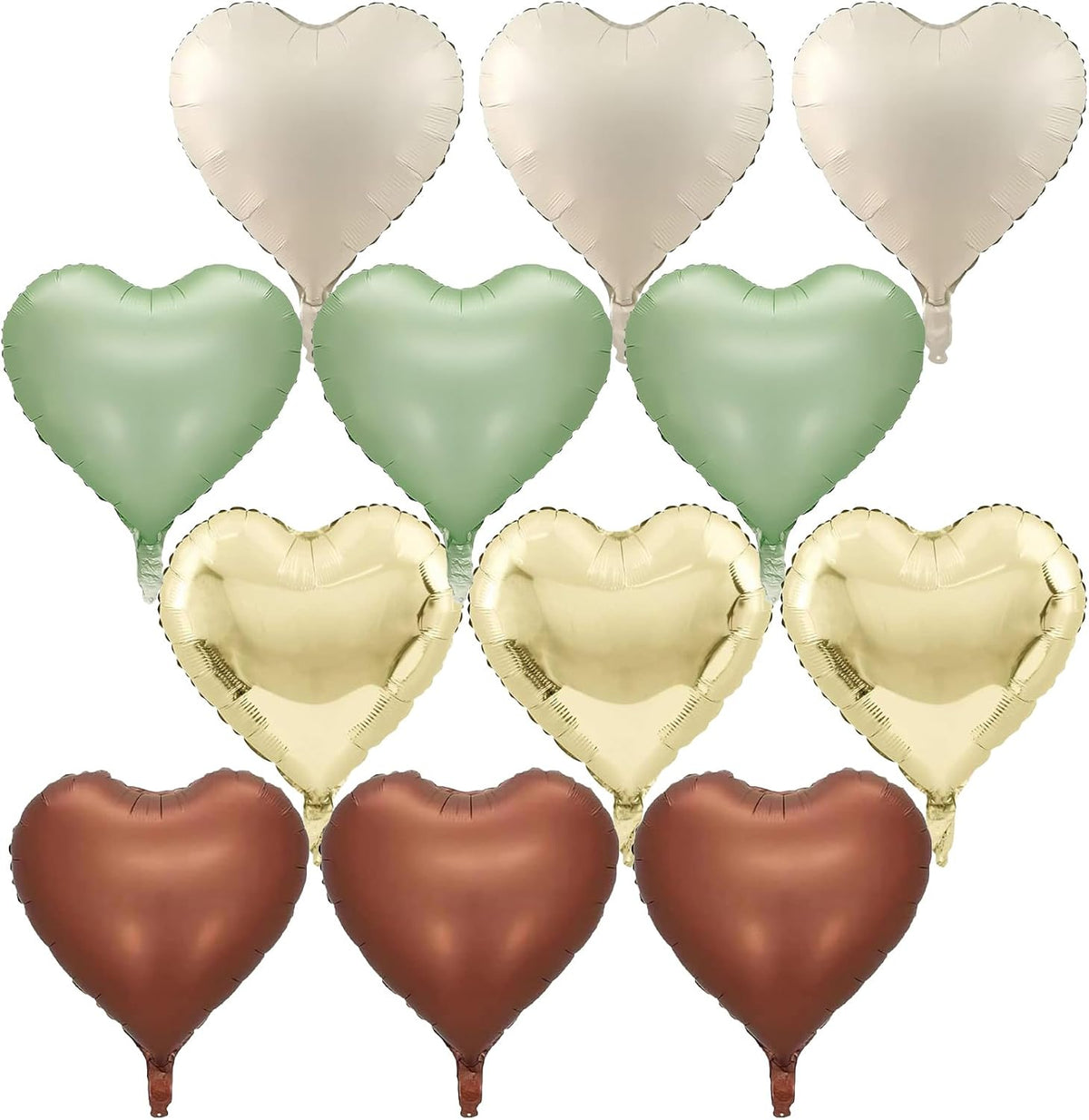 Green Gold Brown Heart Balloons, 12Pcs Retro Green Pastel Gold Beige Coffee Heart Shape Foil