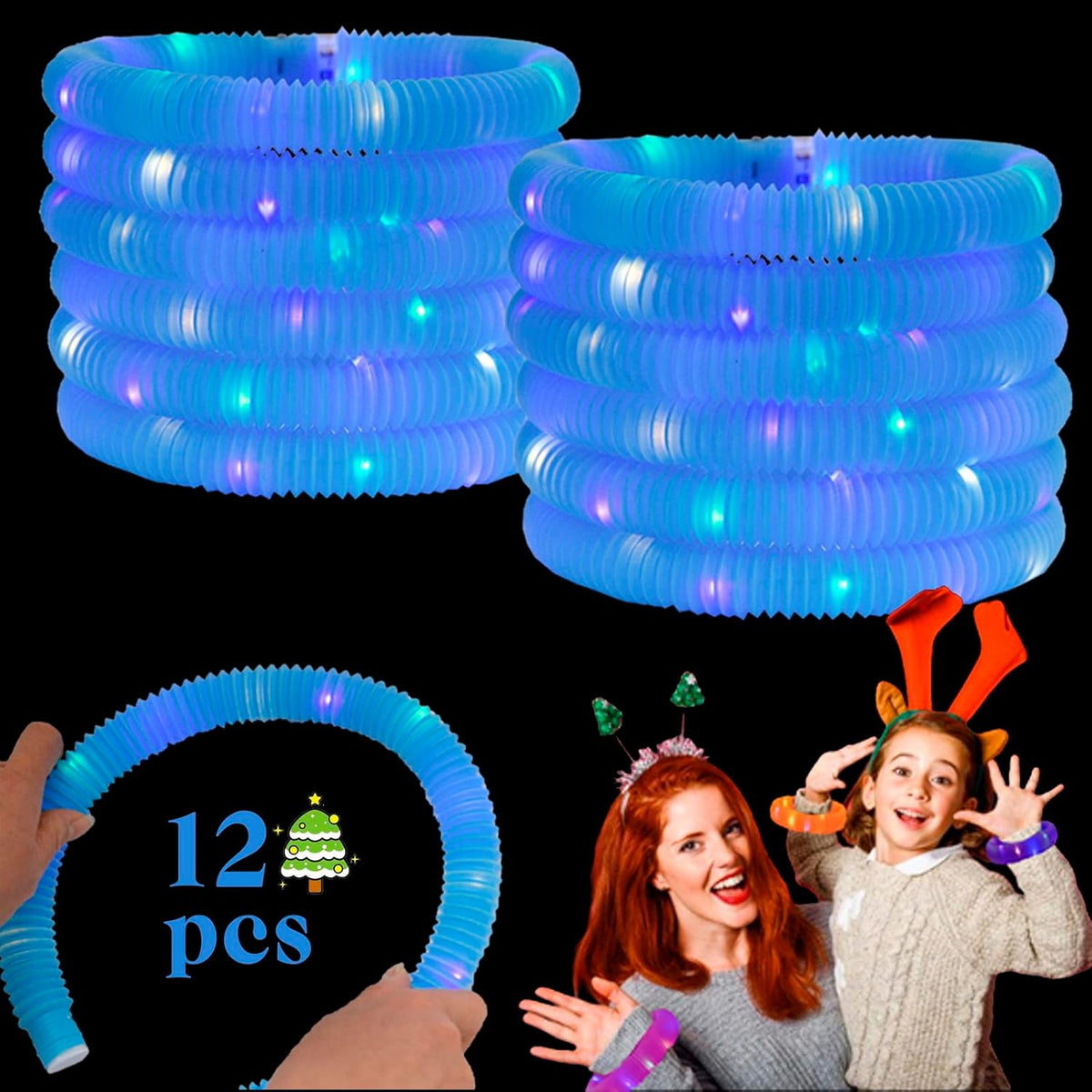 Blue 12 Pack Light Up Party Favors Supplies,Bulk Glow Sticks Bracelet,Necklace Accessories for