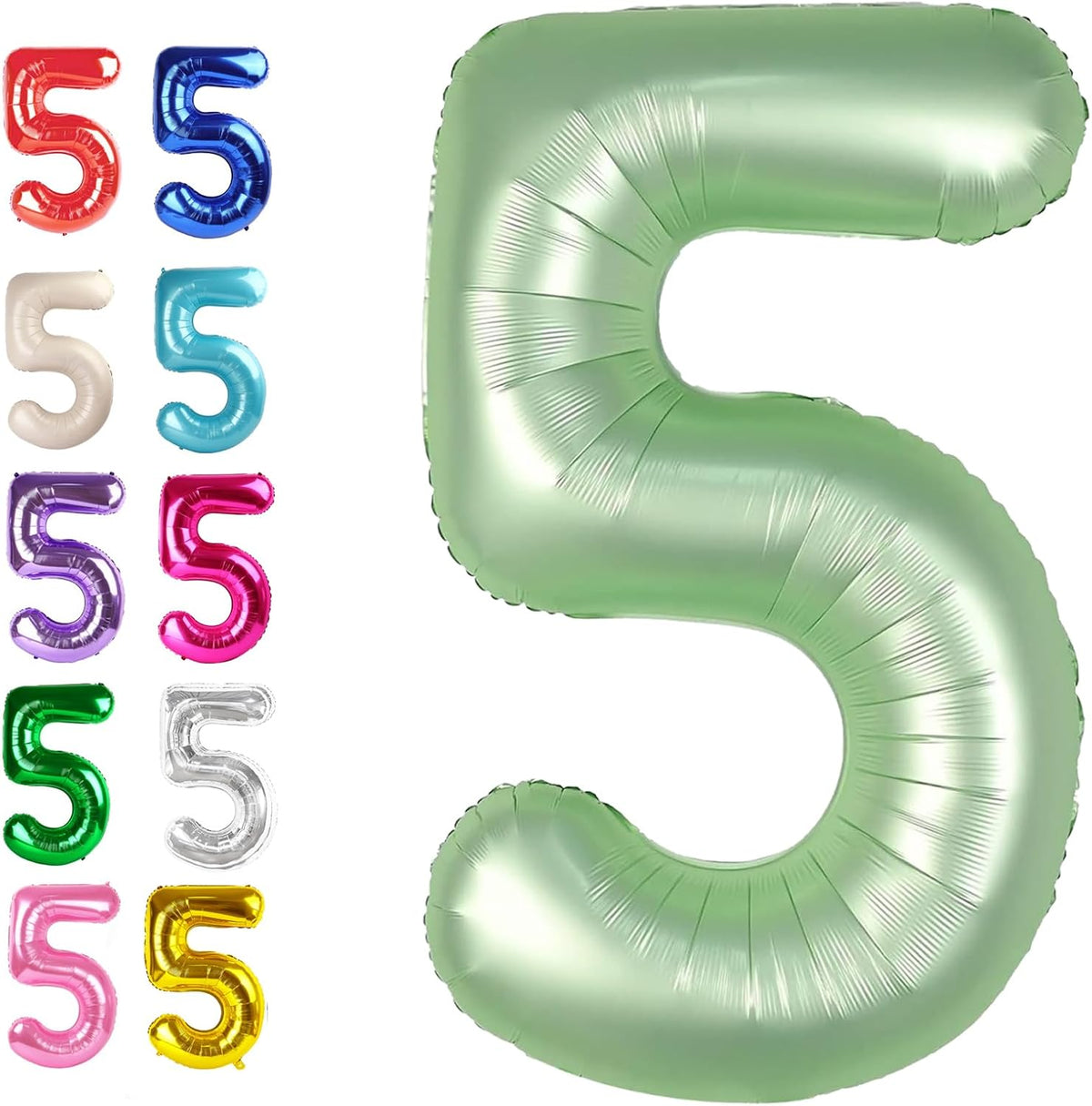 Large Sage Green 40 Inch Birthday Number 5 Balloon, Sage Green Five 5th 15 25 35 50 55 Birthday