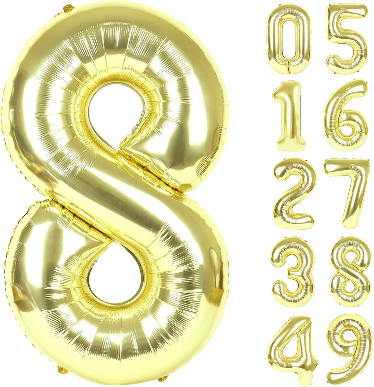 Light Gold Foil Number 8 Balloon 40 Inch, Helium Mylar Eight Number 8 18 28 38 48 58 80 88 Birthday