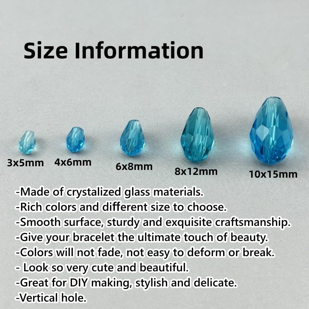 150pcs 4x6mm Teardrop Crystal Glass Beads for Jewelry Making, Faceted Vertical Hole Teardrop Glass