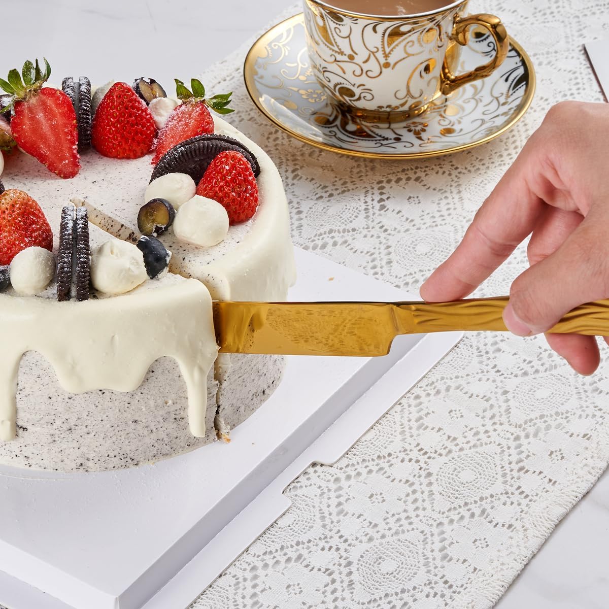 Gold Cake Cutter Set, Stainless Steel Cake Cutting Utensils Include Cake Knife and Cake Server