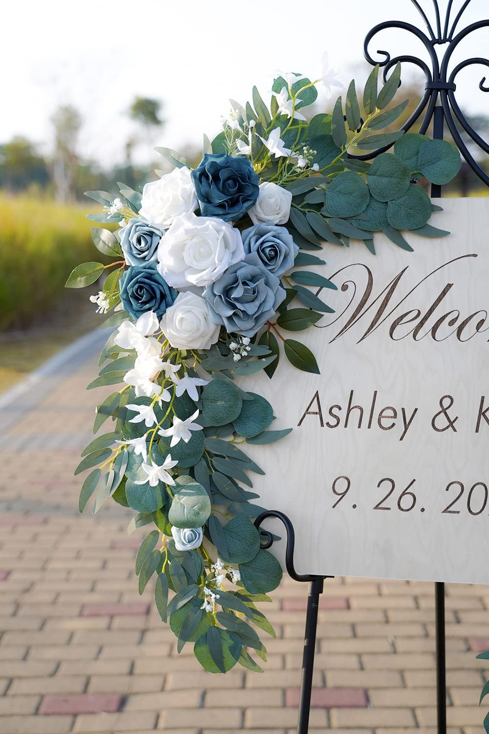 ponatia Wedding Arch Flowers (Pack of 2), Artificial Dusty Blue Flowers & Welcome Signs Decorations