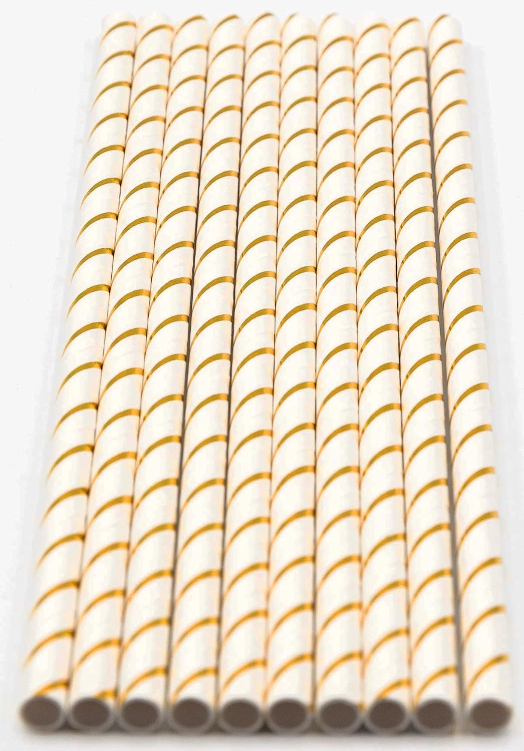 Pack of 900 Gold Foil Stripes Biodegradable 4-Ply Paper Drinking Straws (Compostable, Non-toxic