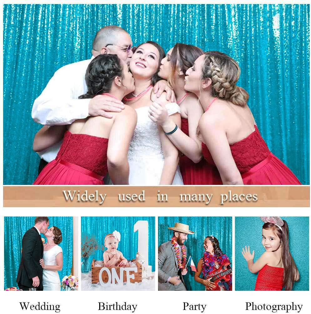 ShinyBeauty Sequin Curtains 4 Panels - Aqua Blue Shimmer Backdrop for Mermaid Parties & Baby