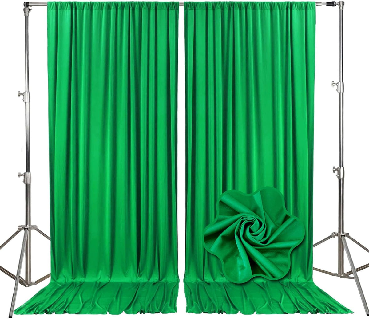 10ft x 10ft Grass Green Backdrop Curtains for Parties, Fabric Satin Background Curtain with Rod
