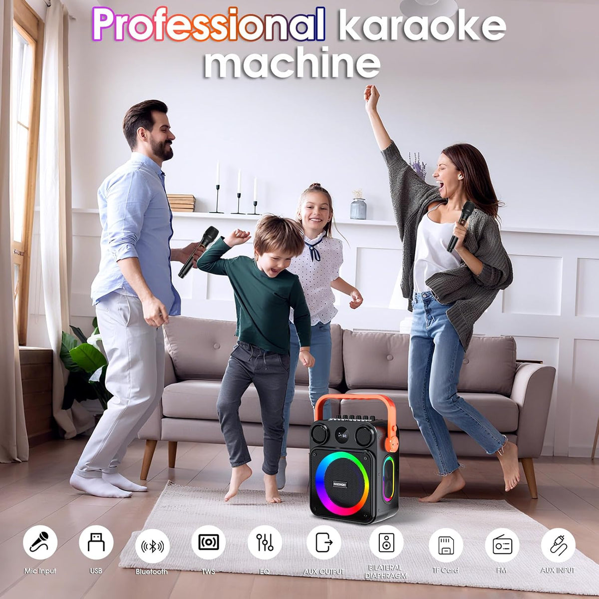Karaoke Machine for Adults,Portable Karaoke Speaker with Two Wireless Microphones, 3.7v Speaker