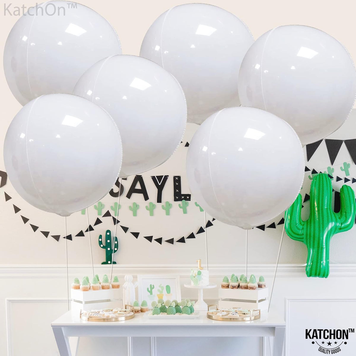 KatchOn, Round White Foil Balloons - 22 Inch, Pack of 6 | 4D Mylar White Balloons for Party