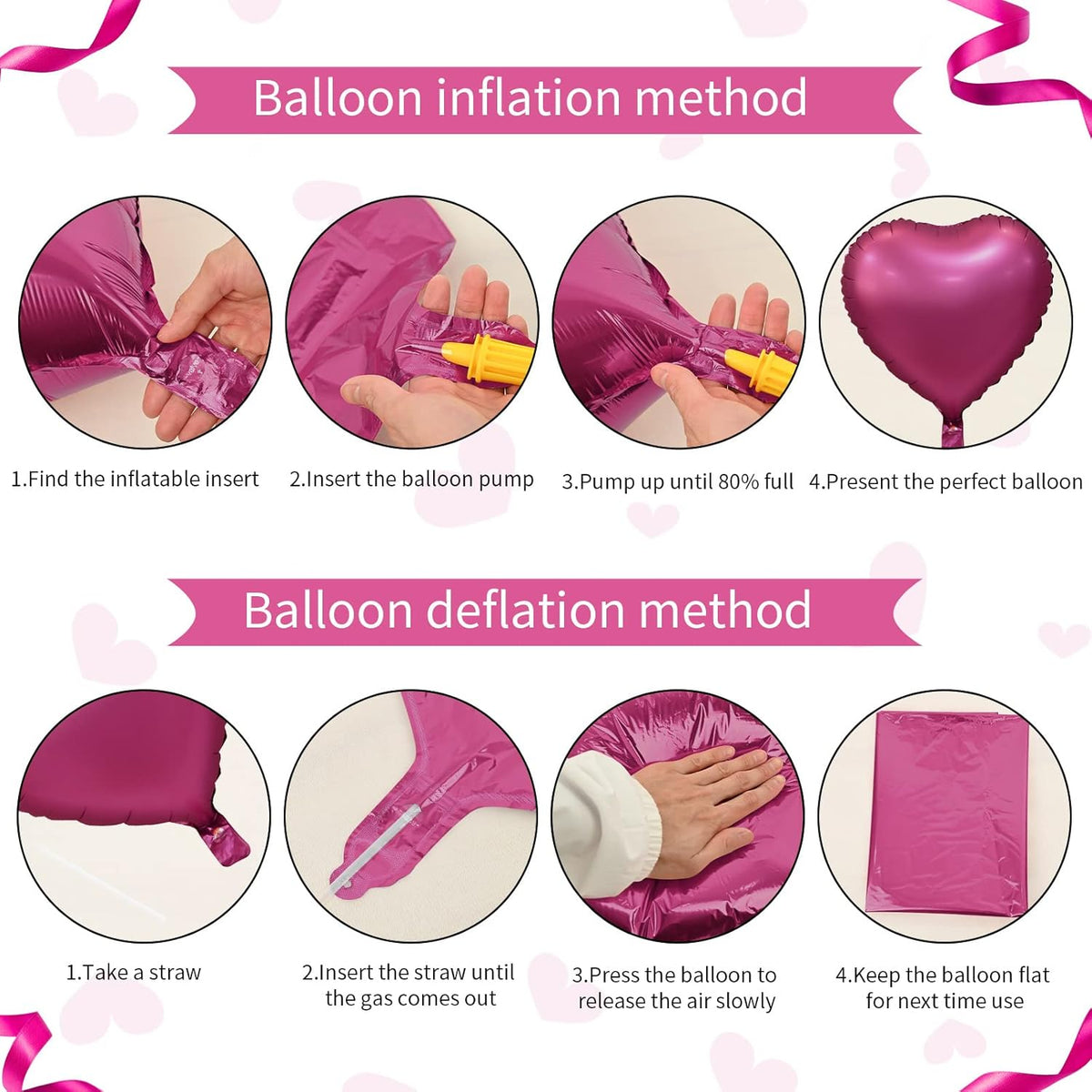 Biapian Foil Heart Balloons, 10PCS Pink Heart Shape Balloons Valentines Balloons 18inch Rose Red