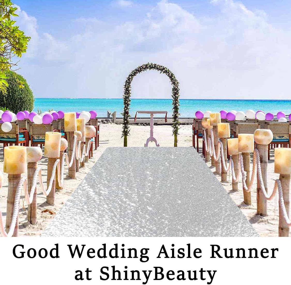 ShinyBeauty 4Ft x 20Ft Silver Sparkly Wedding Aisle Runner - Ideal for Prom, Beach & Outdoor