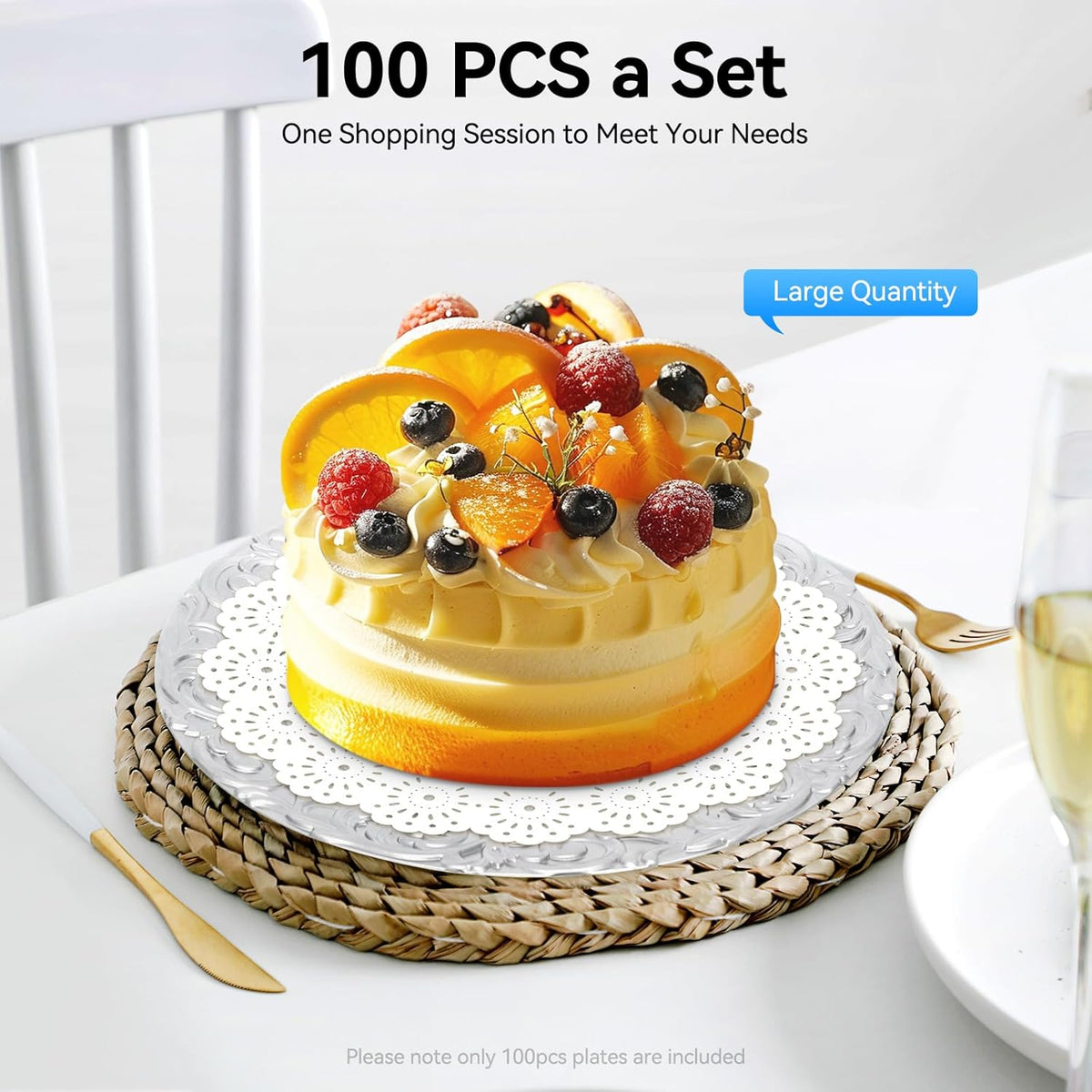 Antique Charger Plates Set, 100 Pcs 13in Plastic Embossed Dinner Plate, Round Phoenix Pattern